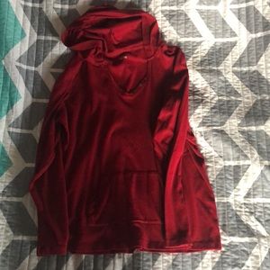 Hooded long sleeve shirt.